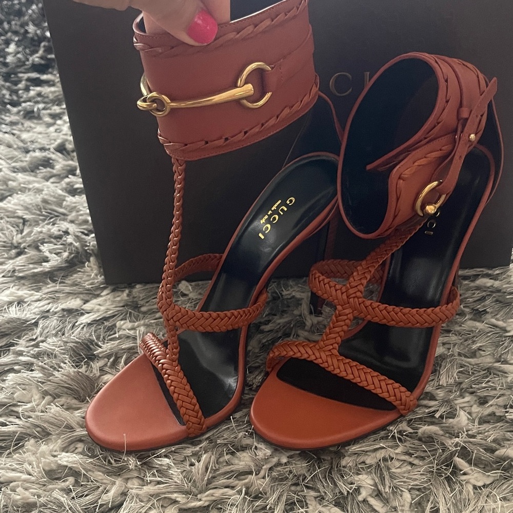 Gucci Malaga Kid Ankle Strap Braided Heels